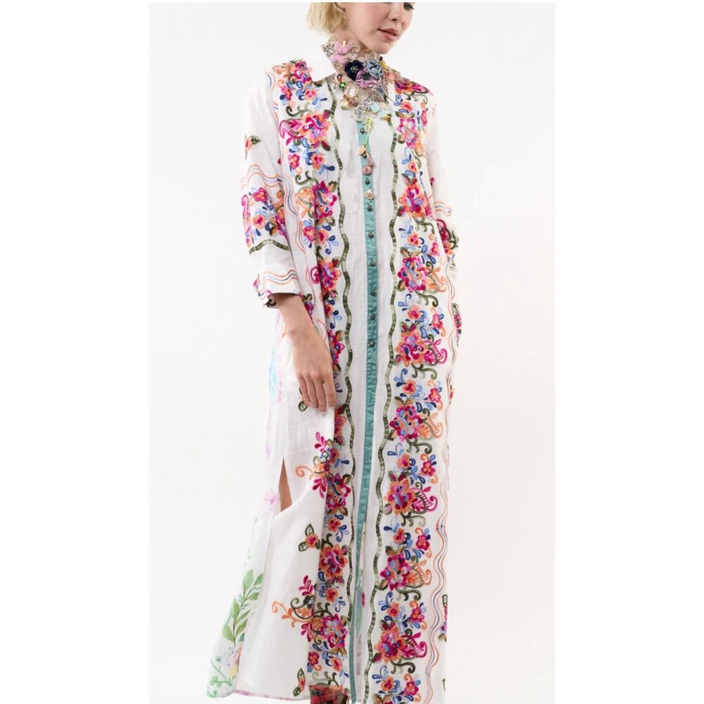 ARATTA, Beauty Mark Maxi Duster /Embroidered button up duster/XS runs big